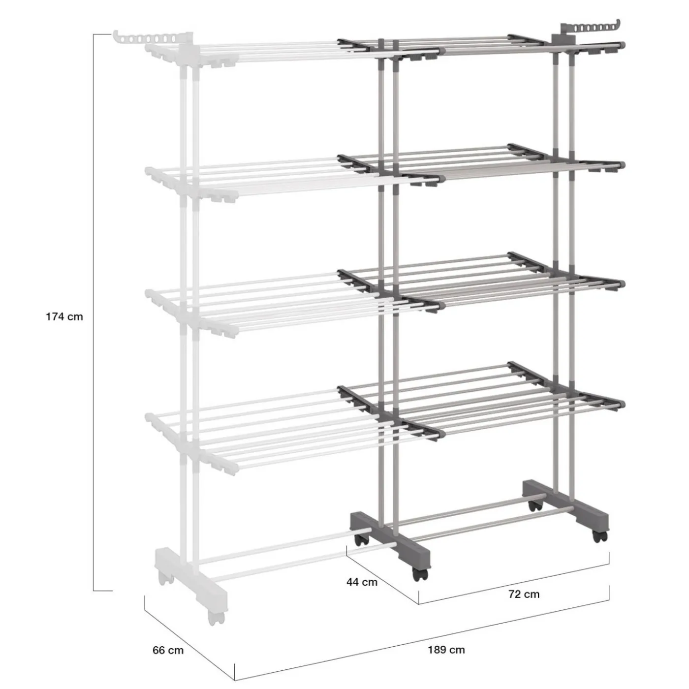 Séchoir à linge vertical pliable et extensible 4 niveaux capacité 50m inox et gris