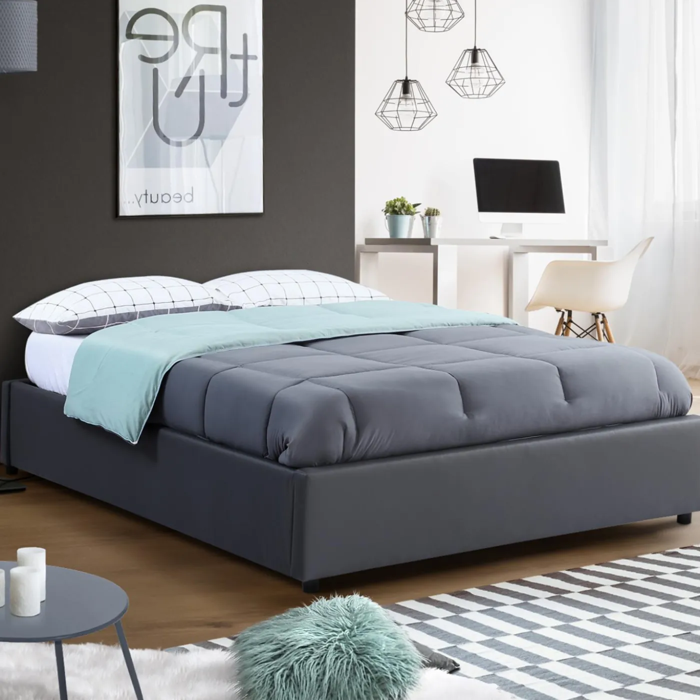 Sommier coffre de rangement 160x200 cm gris