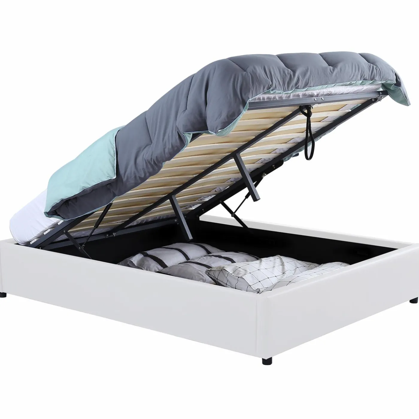 Sommier coffre de rangement 160x200 cm blanc