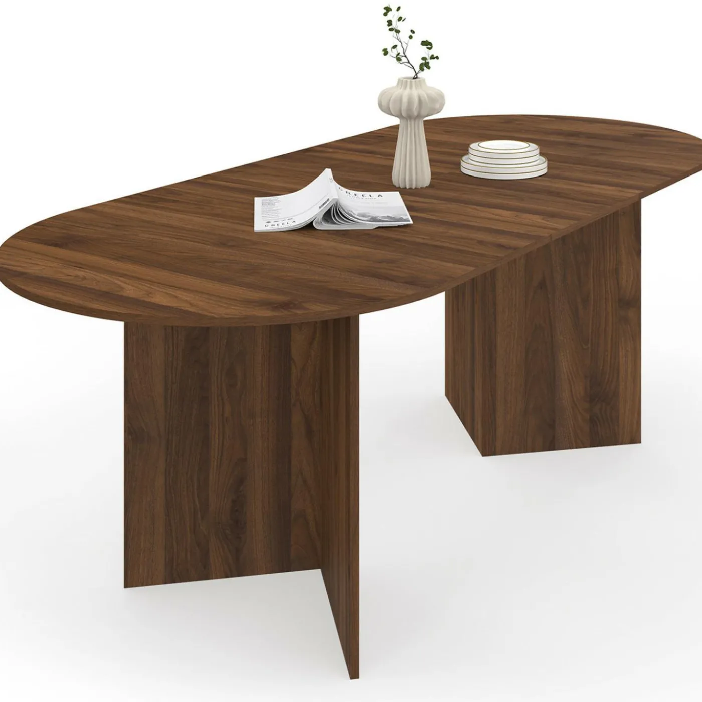 Table à manger extensible ovale MARTHE 6 -10 personnes noyer