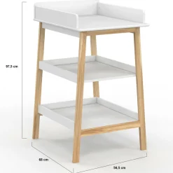 Table à langer avec 2 étagères façon hêtre et blanc