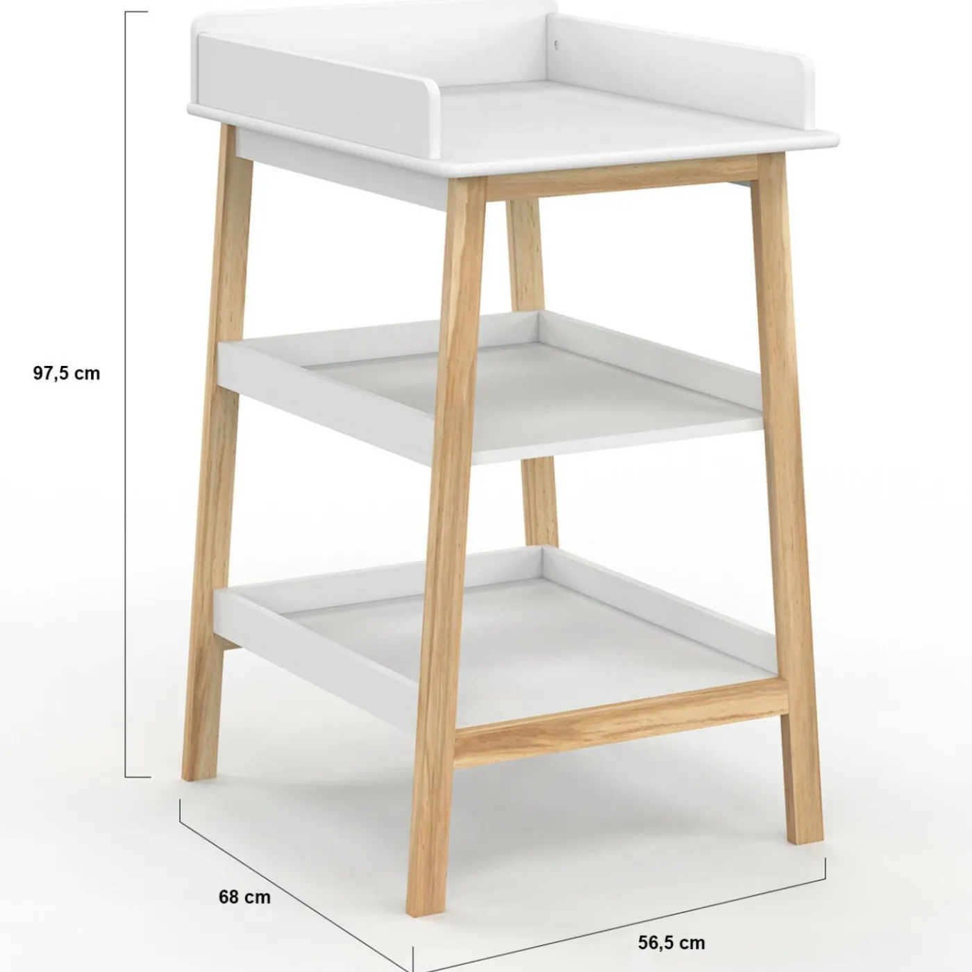 Table à langer avec 2 étagères façon hêtre et blanc
