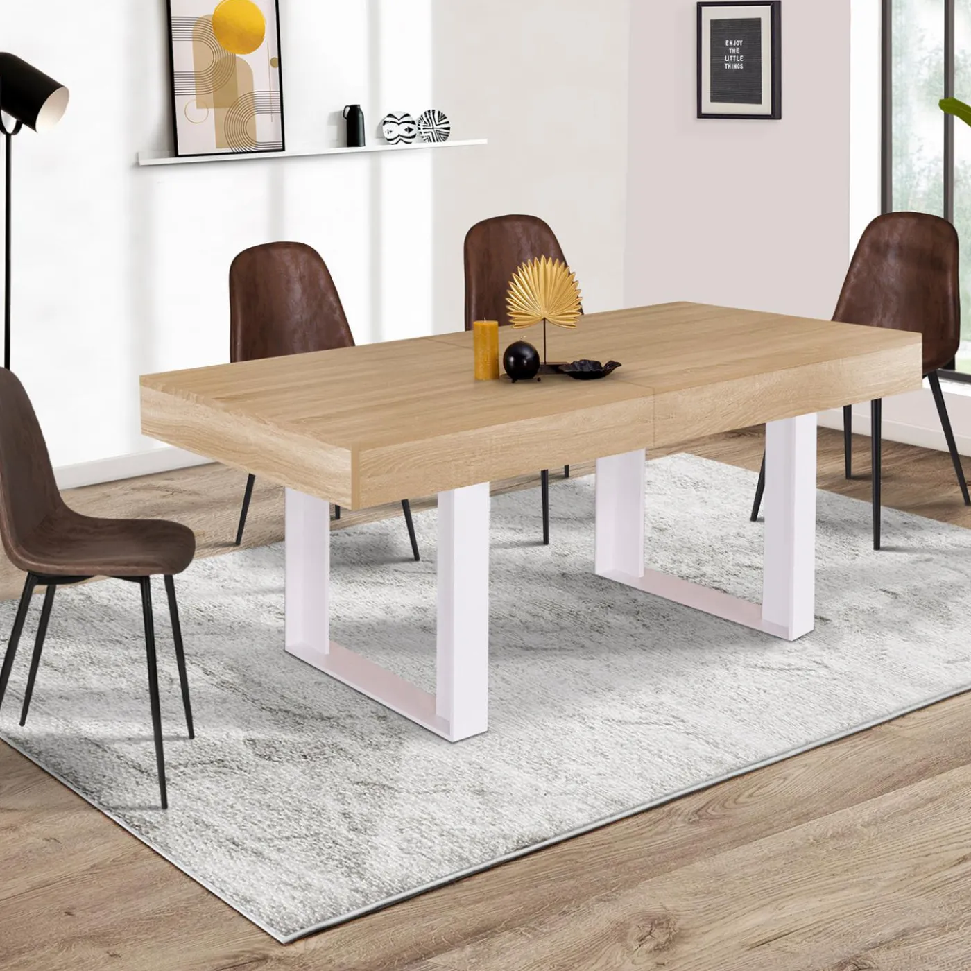 Table à manger 6 à 10 personnes bois et blanc