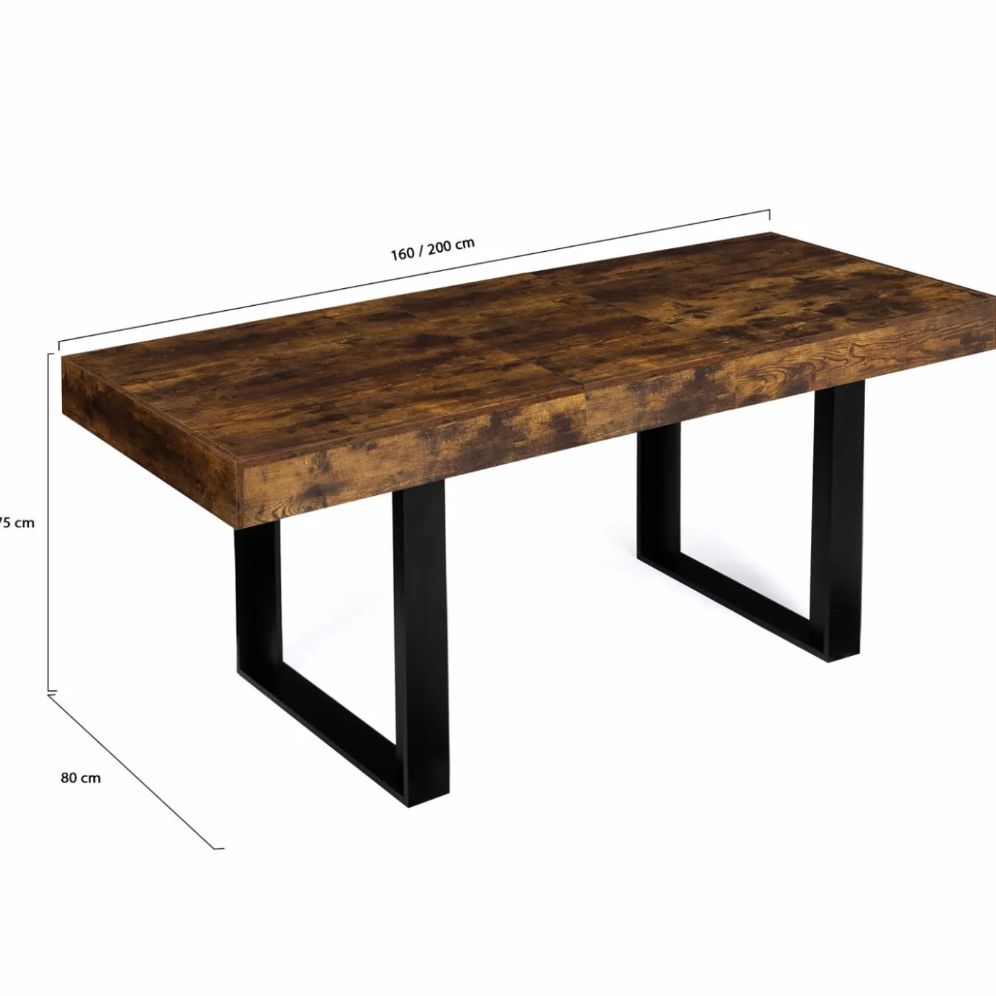 Table à manger 4 à 8 personnes bois effet vieilli et pieds noirs