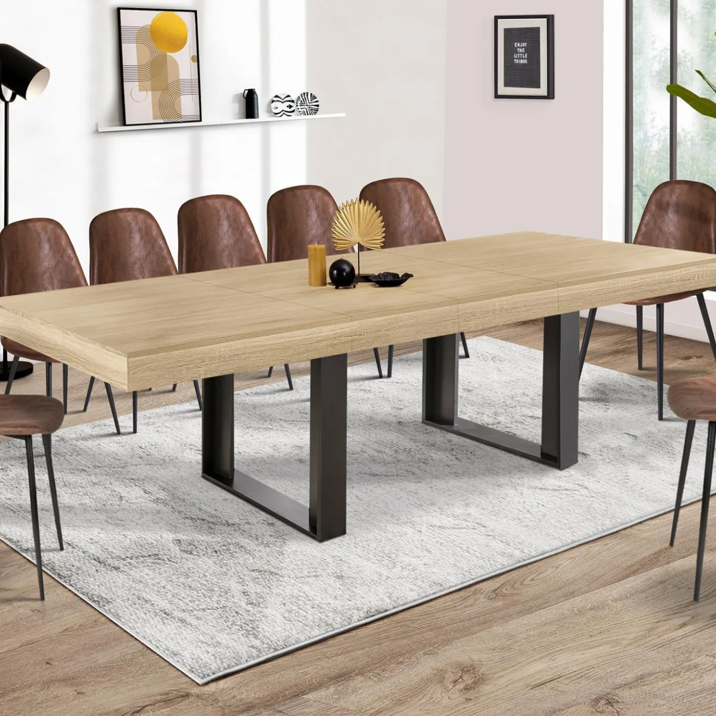 Table à manger 10 à 12 personnes bois et noir