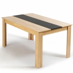 Table à manger 6 personnes imitation hêtre et noire