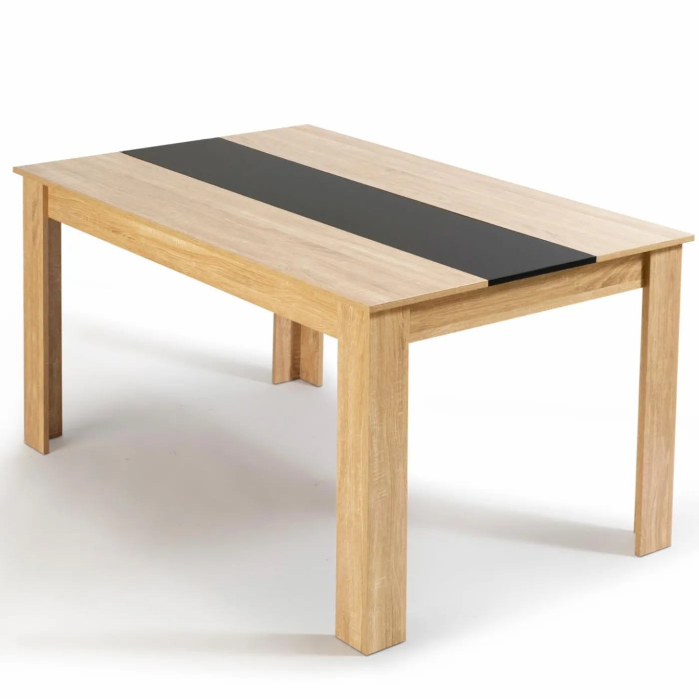 Table à manger 6 personnes imitation hêtre et noire