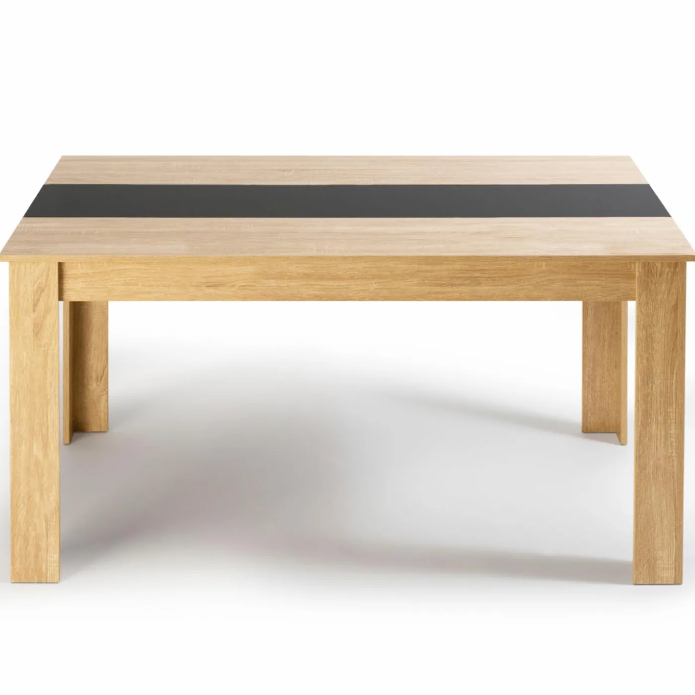 Table à manger 6 personnes imitation hêtre et noire