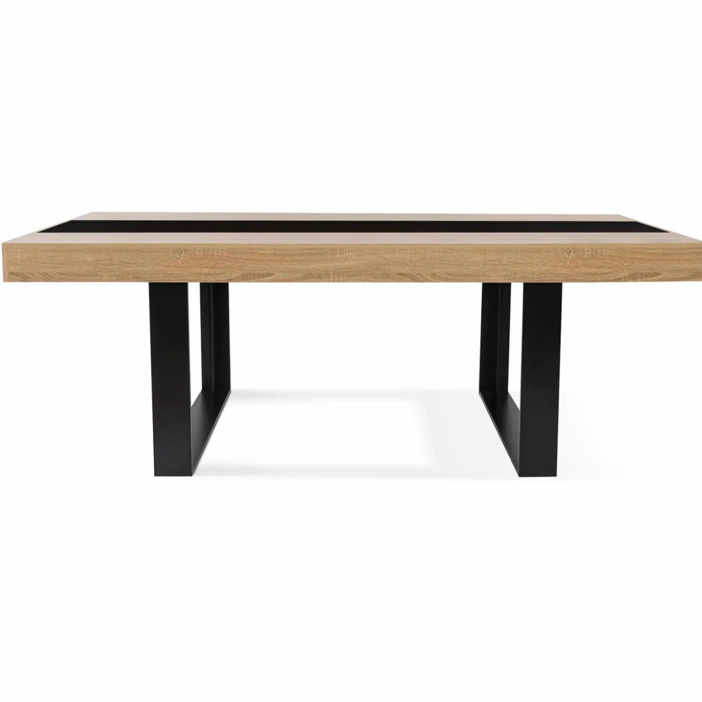 Table à manger 10 personnes en bois avec bande centrale noire