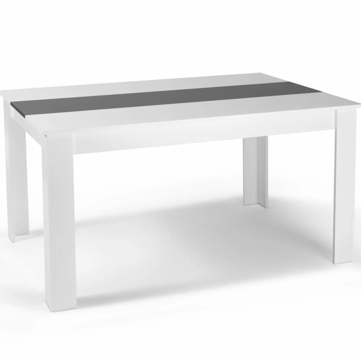 Table à manger blanche et grise 140 cm avec 6 chaises grises liseré blanc