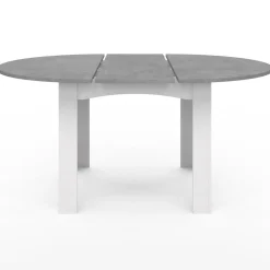 Table à manger blanche et plateau effet béton extensible ronde