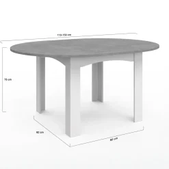 Table à manger blanche et plateau effet béton extensible ronde