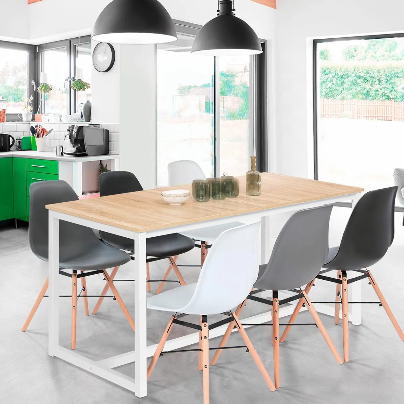 Table à manger blanche et bois extensible style industriel