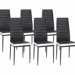 Table à manger blanche et noire 140 cm et 6 chaises noires liseré blanc