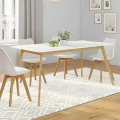 Table à manger blanche extensible 160-200 cm et 6 chaises scandinaves bois et blanc