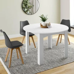 Table à manger blanche extensible ronde pour 4-8 personnes
