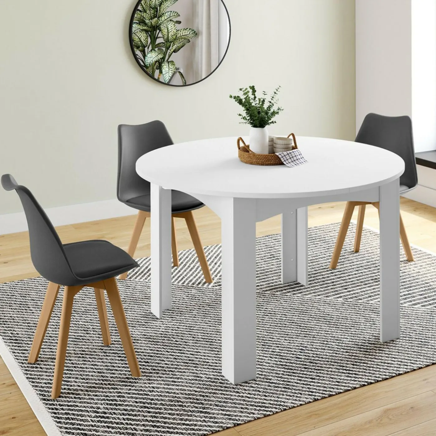Table à manger blanche extensible ronde pour 4-8 personnes