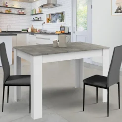Table à manger blanche rectangle plateau effet béton 4 personnes
