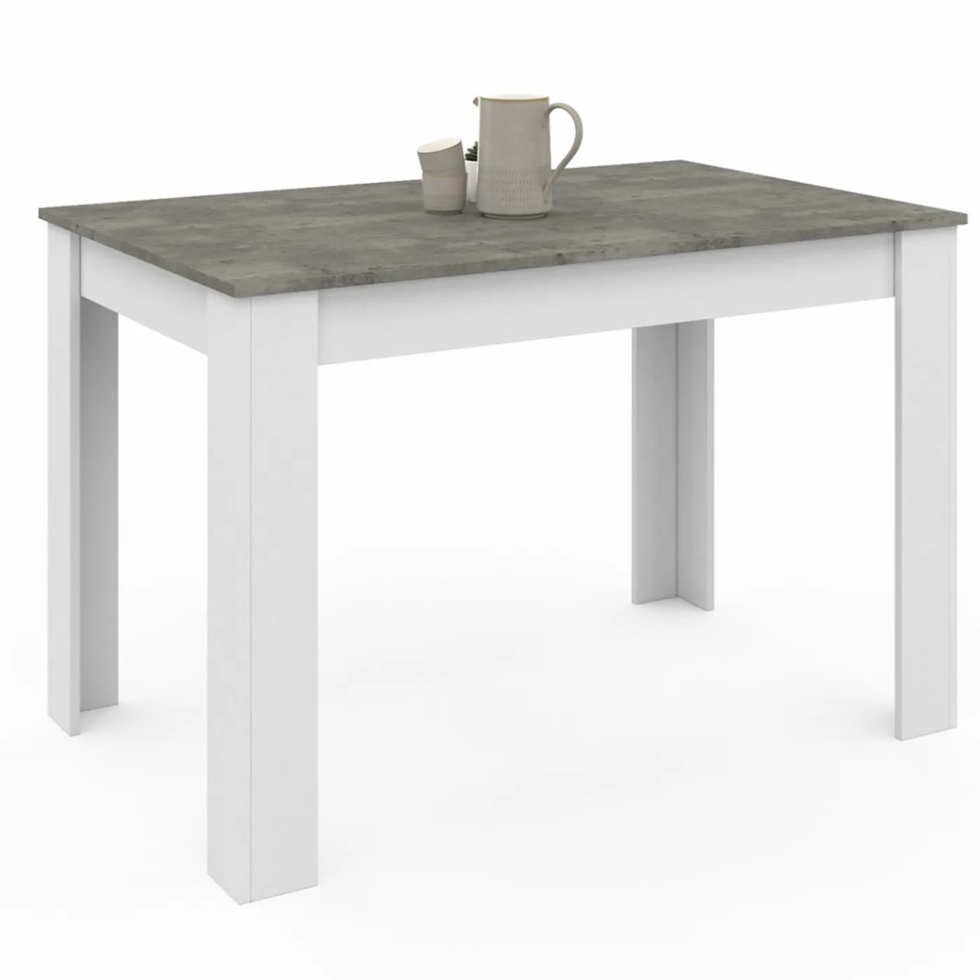 Table à manger blanche rectangle plateau effet béton 4 personnes