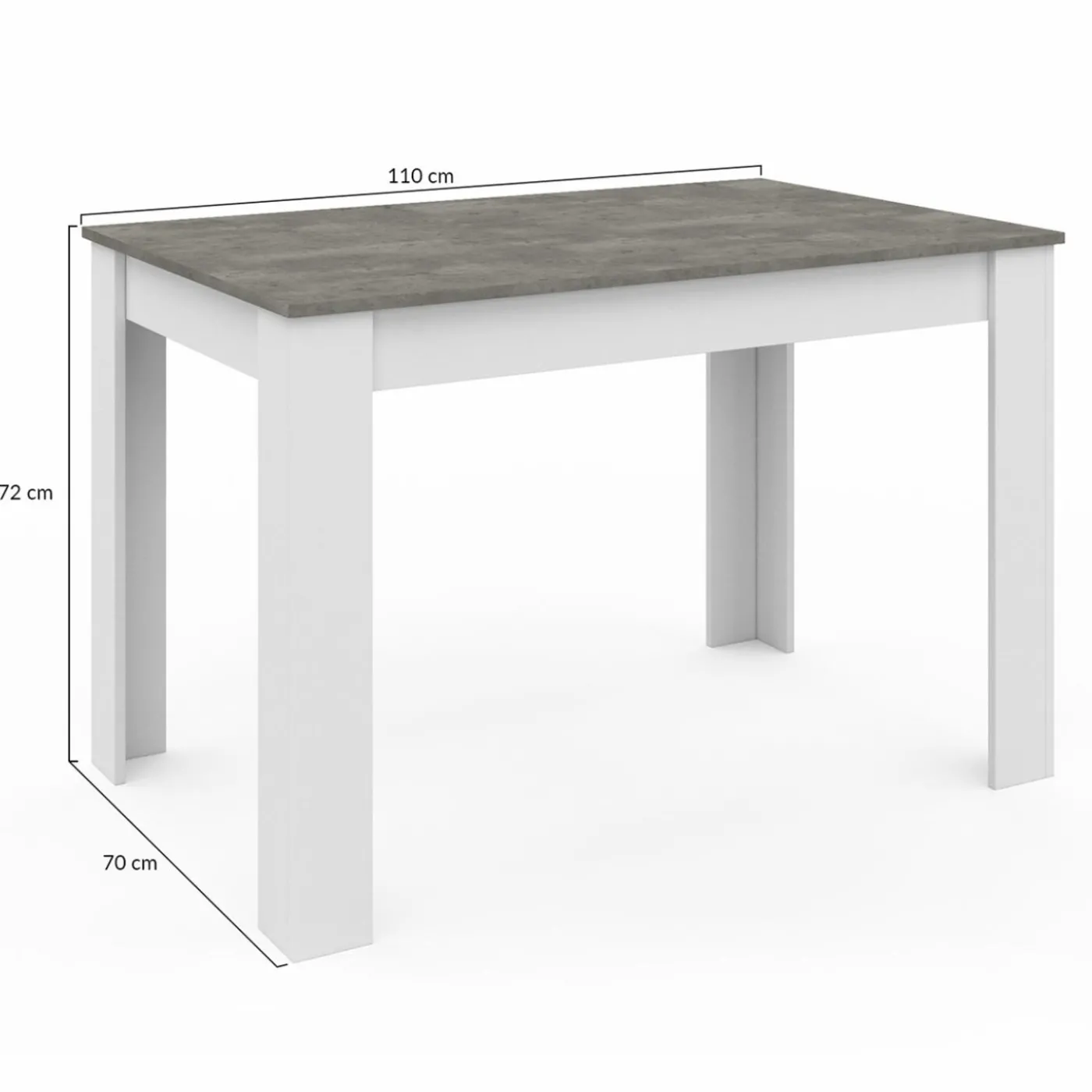 Table à manger blanche rectangle plateau effet béton 4 personnes