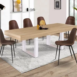 Table à manger bois 10 personnes pieds blancs