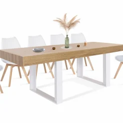 Table à manger bois 10 personnes pieds blancs