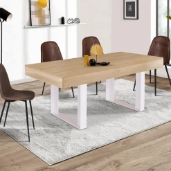 Table à manger bois 6 personnes pieds blancs