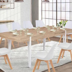 Table à manger bois clair extensible 6-10 personnes avec pied épingle