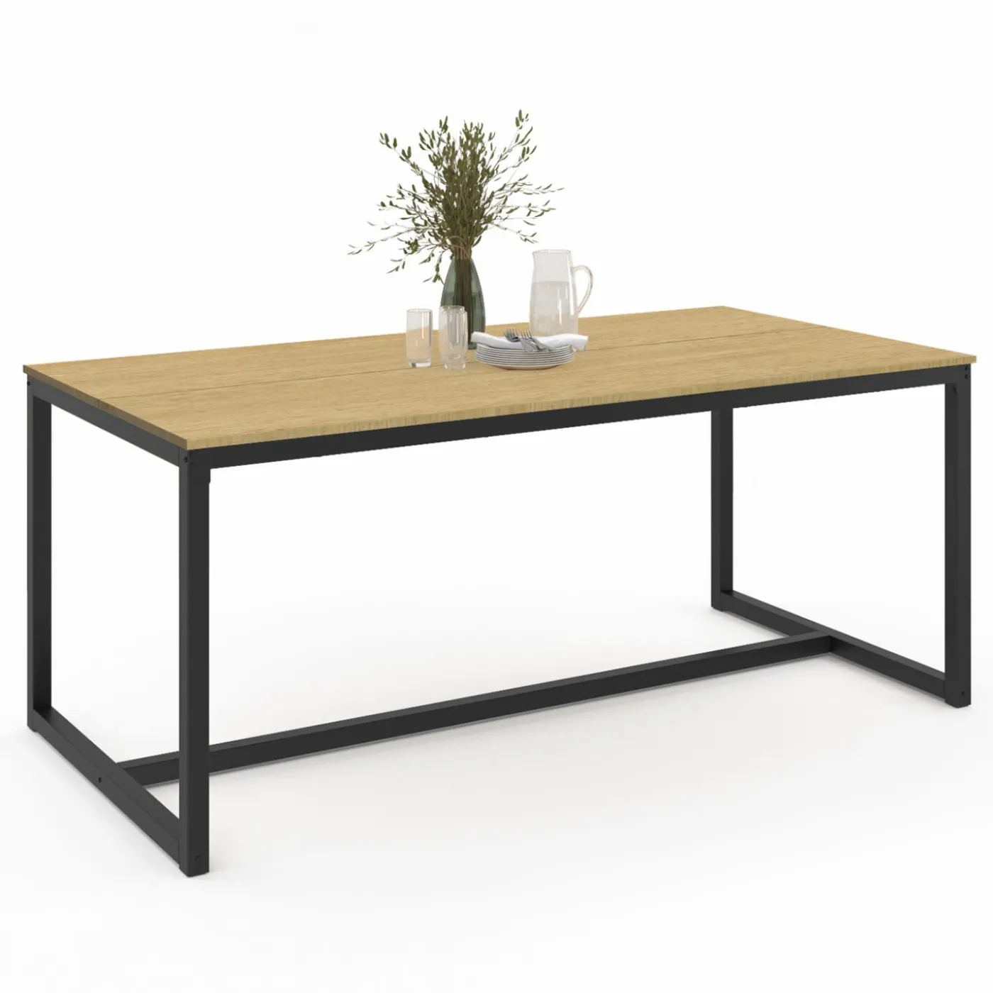 Table à manger bois et métal noir 180 cm