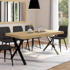 Table à manger bois et métal noir 160 cm