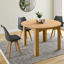 Table à manger bois extensible ronde pour 4-8 personnes