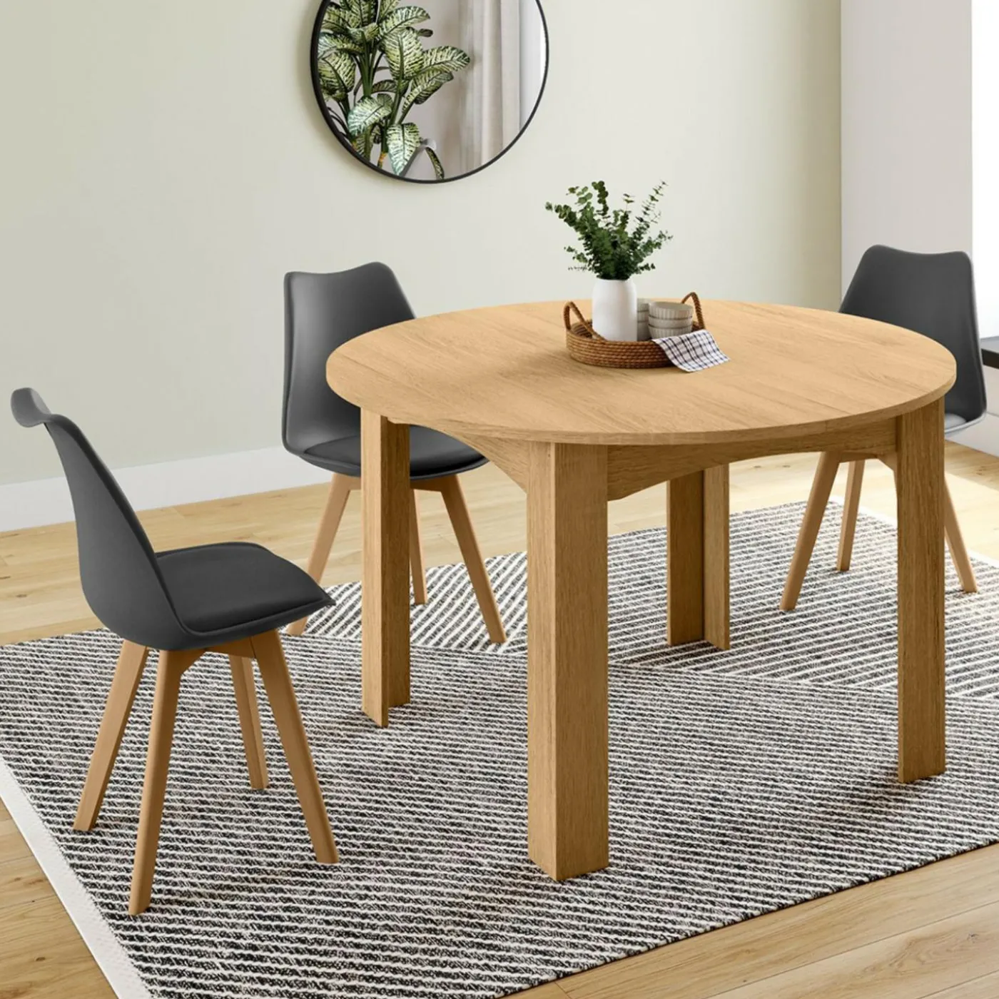 Table à manger bois extensible ronde pour 4-8 personnes