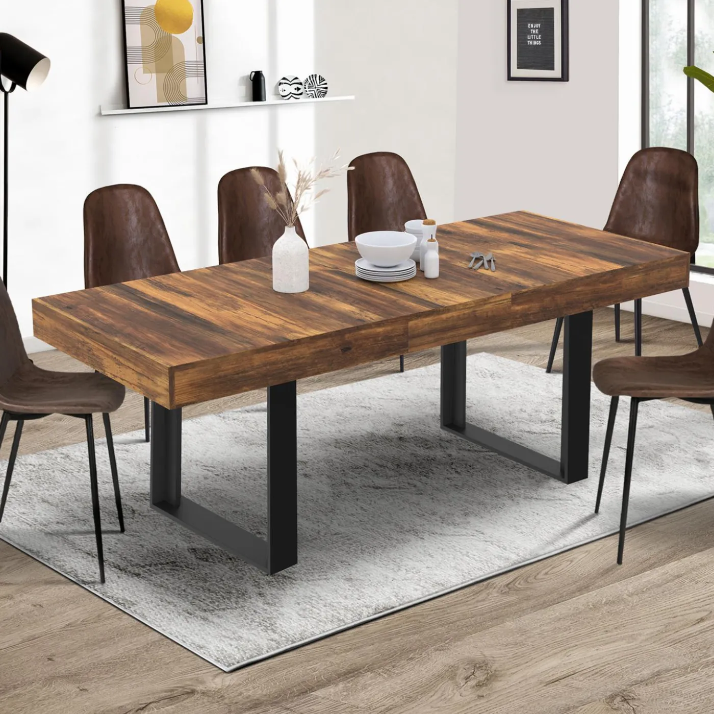Table à manger bois foncé extensible 6-10 personnes 160-200 cm