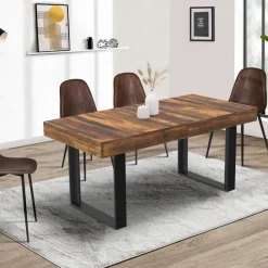 Table à manger bois foncé extensible 6-10 personnes 160-200 cm