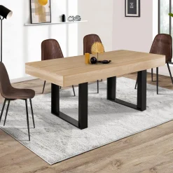 Table à manger bois imitation hêtre 6 personnes