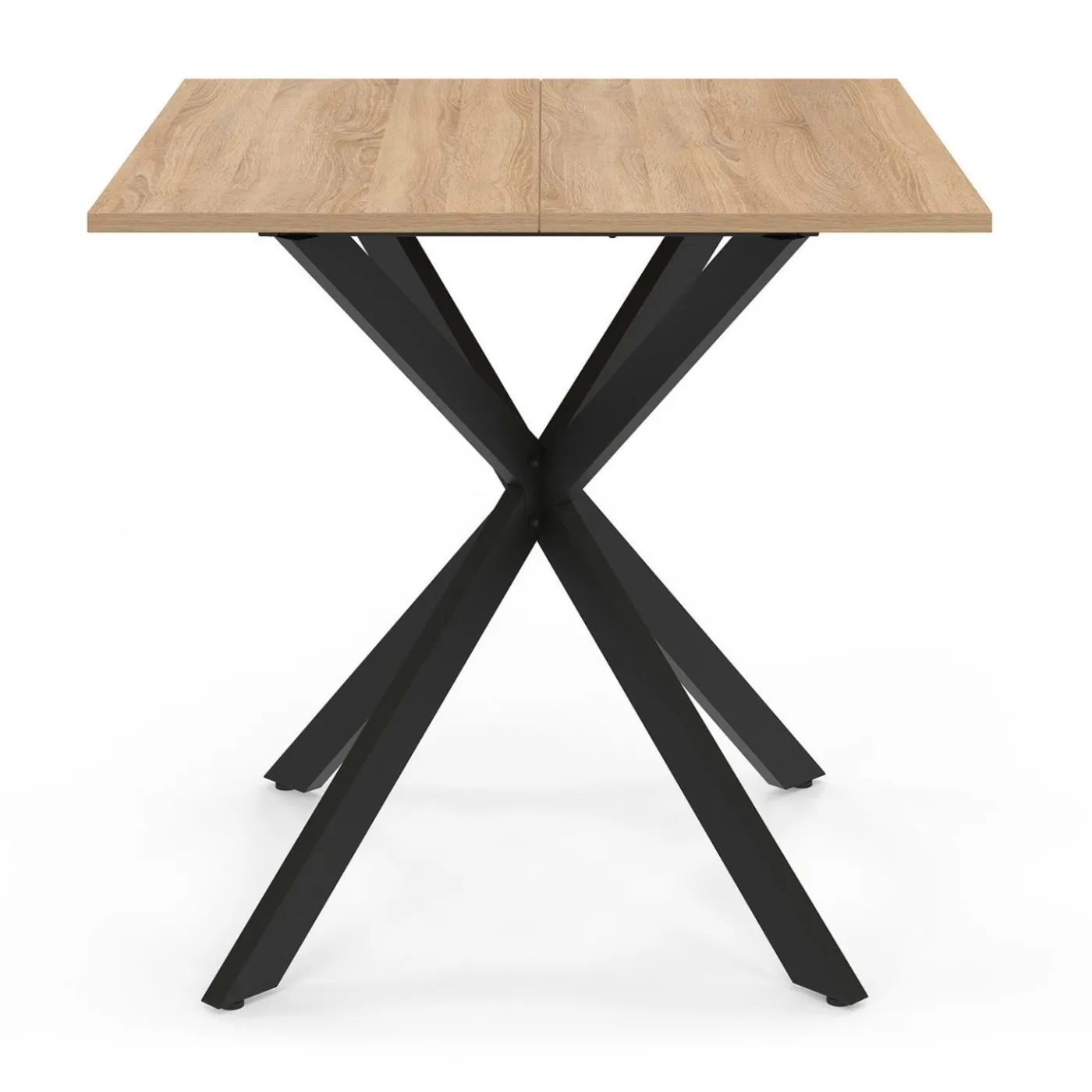 Table à manger carrée 80 cm 4 personnes en bois et pied araignée en métal noir
