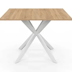 Table à manger carrée 110 cm 8 personnes plateau en bois avec pied araignée en métal blanc