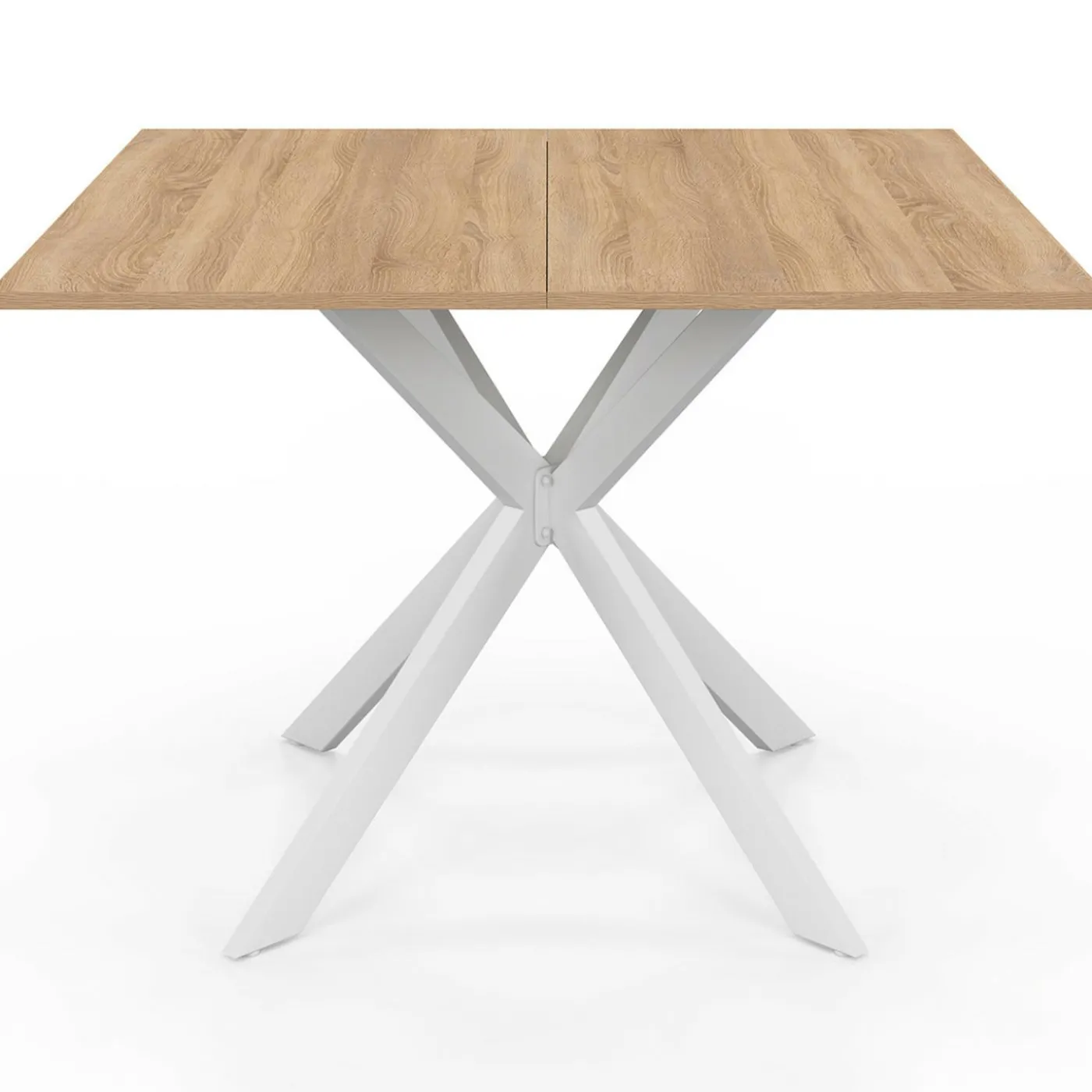 Table à manger carrée 110 cm 8 personnes plateau en bois avec pied araignée en métal blanc
