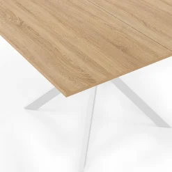 Table à manger carrée 110 cm 8 personnes plateau en bois avec pied araignée en métal blanc