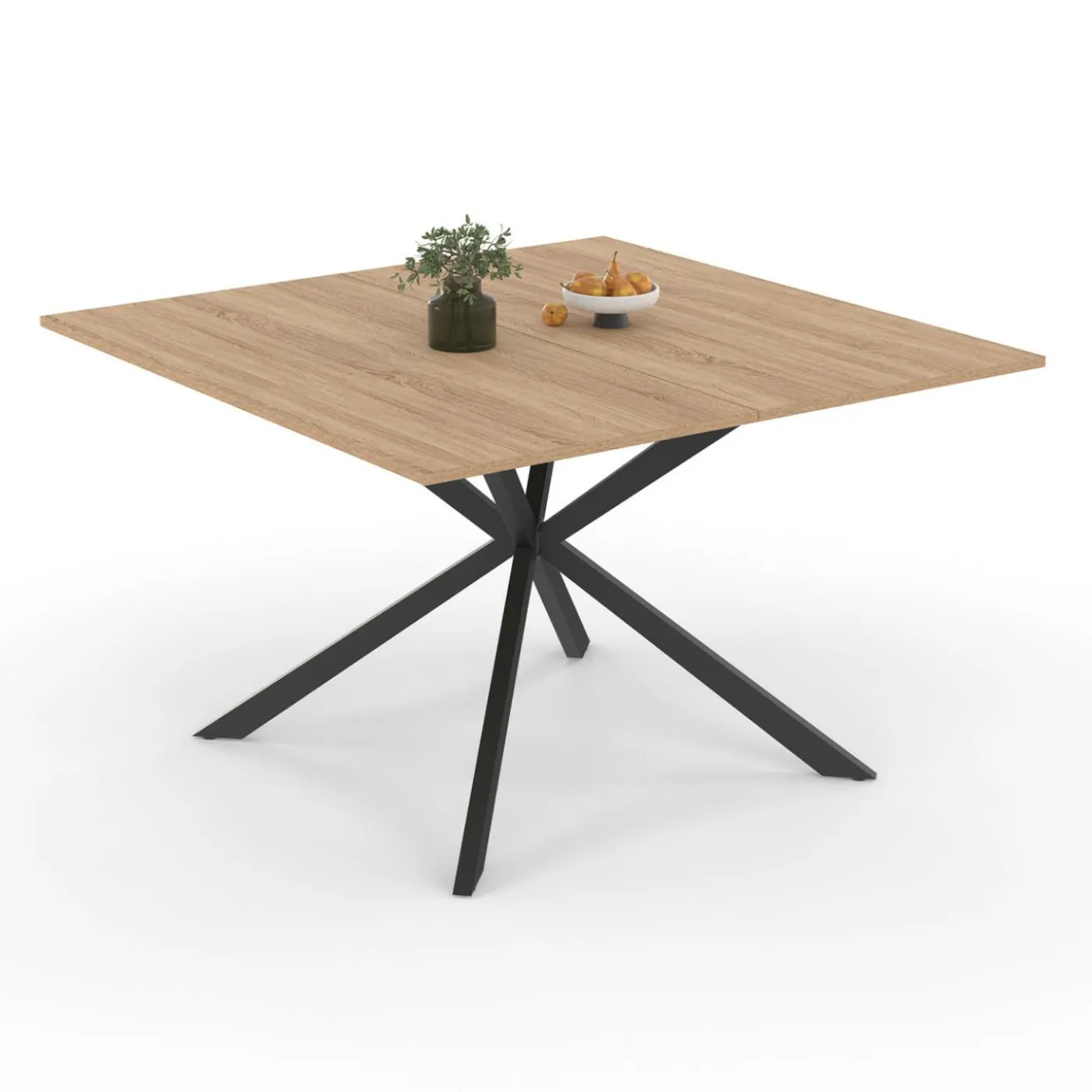 Table à manger carrée bois et noir pour 8 personnes