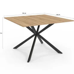 Table à manger carrée bois et noir pour 8 personnes