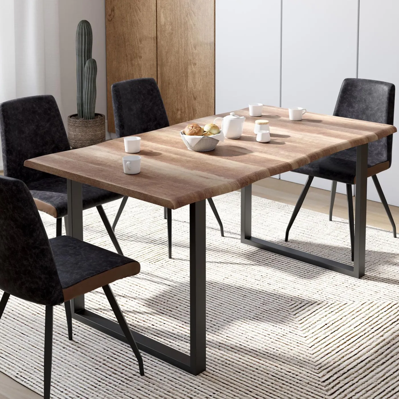 Table à manger effet bois brut 6 personnes