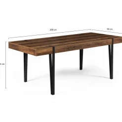 Table à manger effet bois vieilli et métal noir 200 cm 10 personnes