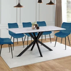 Table à manger effet marbre blanc