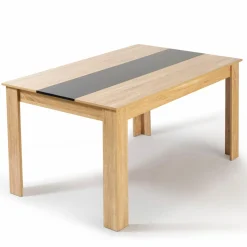 Table à manger en bois imitation hêtre et noir 140 cm et 6 chaises noires