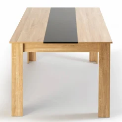 Table à manger en bois imitation hêtre et noir 140 cm et 6 chaises noires
