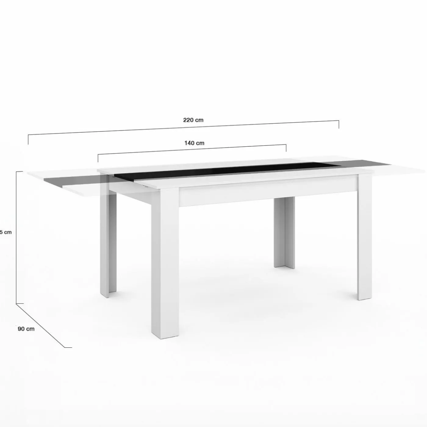 Table à manger extensible rectangle blanche et noire 6-10 personnes 140-220 cm