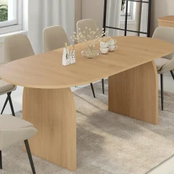 Table à manger extensible ovale 6-10 personnes 160 - 200 cm en bois façon hêtre