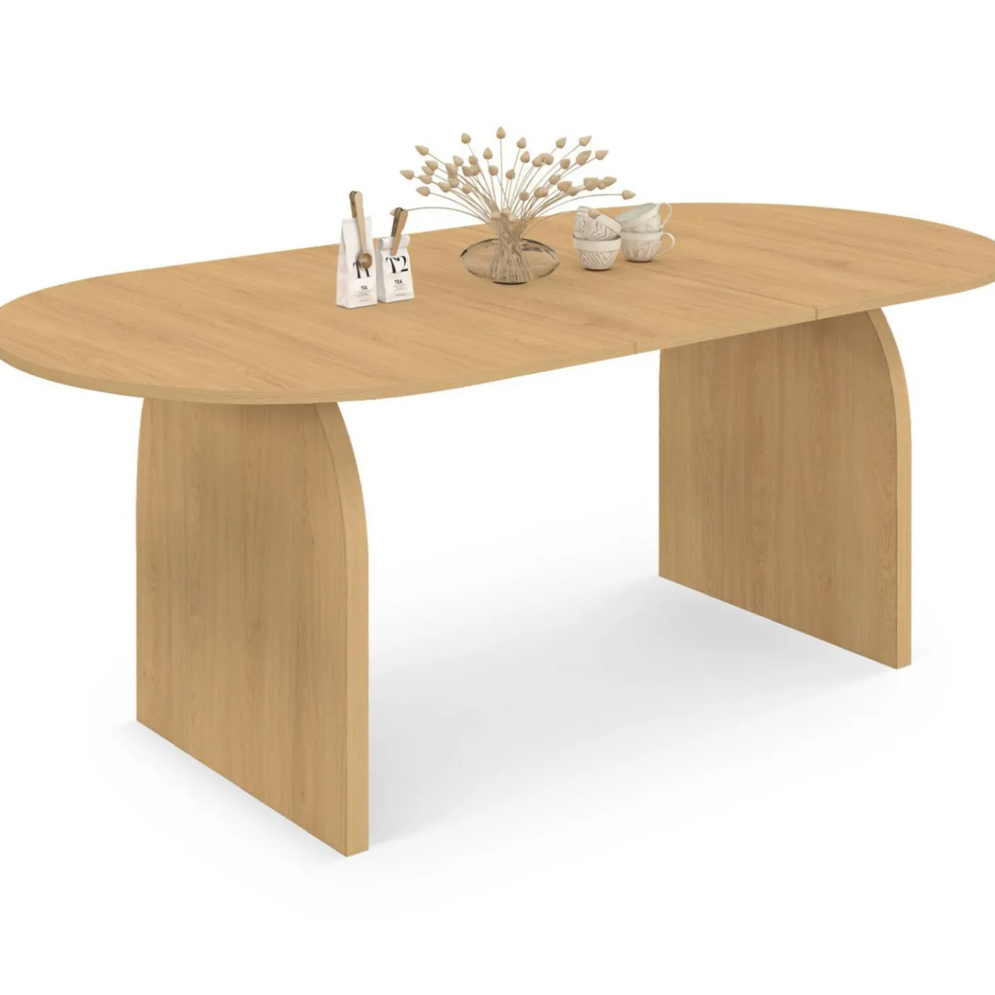 Table à manger extensible ovale 6-10 personnes 160 - 200 cm en bois façon hêtre