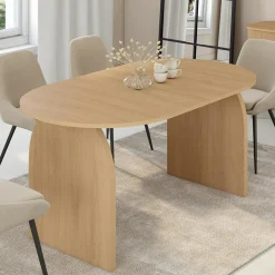 Table à manger extensible ovale 6-10 personnes 160 - 200 cm en bois façon hêtre